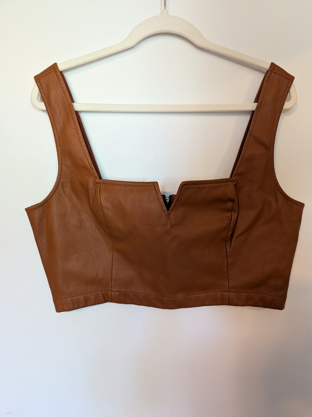 Maeve Tan Faux-Leather Notch Crop Top